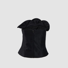 Magda Butrym Floral-Print Strapless Fishbone Top Elegant and Sophisticated Black Sleeveless Vest Lady #195605