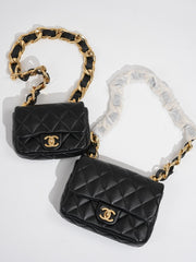 Chanel Chunky Chain Black Gold Square Pouch Stylish And Elegant Evening Clutch Bag Crossbody Bag #195121