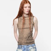 Acne Studios Women's Spring/summer New Arrival Faux-two-piece Cotton Washed Gradient Tank Top With 3d Print Sleeveless Round Neck Vest Lady Vest #196976