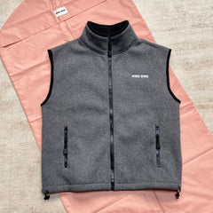 MiuMiu Men's And Women's Spring And Fall Suede Stand-up Collar Zipper Sleeveless Vest Jacket #73174