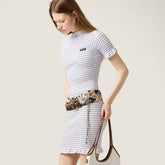 MiuMiu Women's Summer Fashion Casual Pleated Striped Plain Knit Short Sleeve Dress #78442