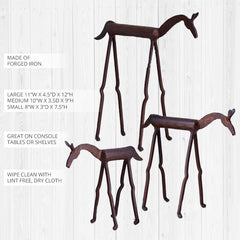 Forged Iron Horse Statues, Set of Three