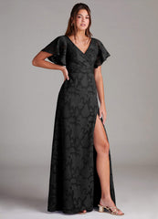 Black A-Line Pleated Floral Burnout Dress