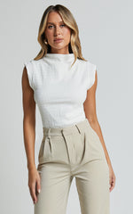 Brionne Top - High Neck Cap Sleeve Top in White