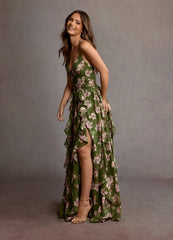 Megan Green Floral Maxi Dress