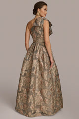 ONE SHOULDER BOW JACQUARD BALL GOWN