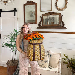 Oversized Rattan Wall Basket with Vegan Leather Trim