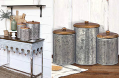 Corrugated Tin Canisters Set of 3