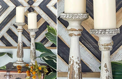 Distressed Wooden Candle Holders Set of 2