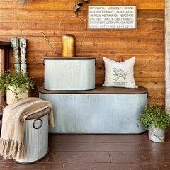 Nestable Galvanized Metal Storage Bench, Set of Three