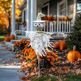 Rustic White Metal Scarecrow Yard Stake