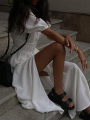 Frenchy Button Split Long Dress