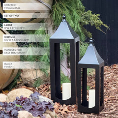 Oversized Handcrafted Metal Outdoor Lanterns, Set of 2