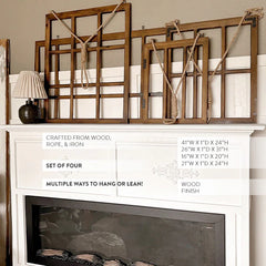 Oversized Dark Wooden Hanging Window Frames, Set of Four