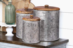 Corrugated Tin Canisters Set of 3