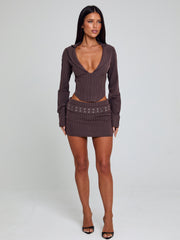 Kessia Top Brown Pinstripe