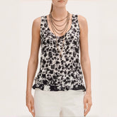 Chanel Women's Black And White Camellia Print Summer Tank Top Stylish Refined And Elegant Summer Holiday Top Vest Lady #82918A