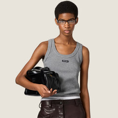 MiuMiu Women's Summer Vest Sleeveless Ribbed Knitted Grey Sports Tank Lady Top T-Shirt # 195398