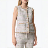Chanel Métiers D'art Collection Tweed Gold Thread Vest Women's Spring And Summer Short Sleeveless Undershirt Tops Fashionable And Elegant Trend Jacket Ngvp #2222