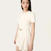 Valentino Women's Summer Solid Color Logo Logo High Waist Slim Wool Short Sleeve Dresses #73356