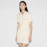 Gucci Women's Early Spring Wool Gold And Silver Silk Thread Plaid Jacquard Dress Lapel Knitted Temperament Elegant Dresses Ngvp #9852