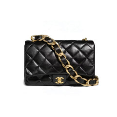 Chanel Chunky Chain Black Gold Square Pouch Stylish And Elegant Evening Clutch Bag Crossbody Bag #195121