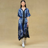 Hermes Women's Spring/summer Blue Hand-painted Print V-neck Silk Belt Dress Elegant And Comfortable Short-sleeved Belted Dress Luxurious Feel Lady #197290