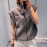 MiuMiu Men's And Women's Spring And Fall Suede Stand-up Collar Zipper Sleeveless Vest Jacket #73174