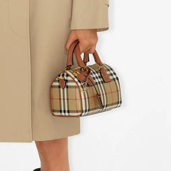 Burberry Women's Fashion Classic Letter Embossed Logo Adjustable Shoulder Strap Zipper Closure Mini Checkered Bowling Bag Bags 80713571 #79182