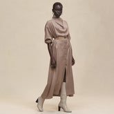 Hermes Women's Spring/Summer Fashion Classic V Neck Long Sleeve Single Button Satin Jacquard Two Tone Silk Dress #79249