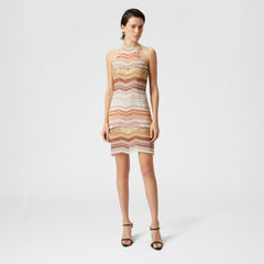 Missoni Women's Spring/summer Fashion Colorful Striped Gold Knit Dress Collision Sleeveless Mini Dresses Ngvp #1757