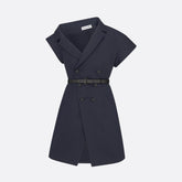 Dior Women's Summer Asymmetric Slant Shoulder Wool And Silk Belt Solid Color Double Breasted Short Dresses Ngvp #1519