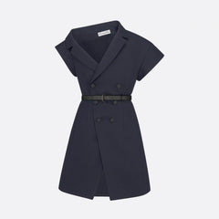 Dior Women's Summer Asymmetric Slant Shoulder Wool And Silk Belt Solid Color Double Breasted Short Dresses Ngvp #1519