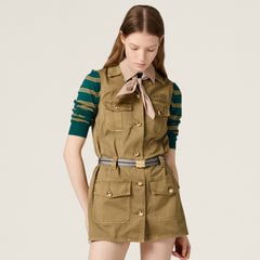 MiuMiu Women's Summer Solid Colour Letter Pocket Drawstring Waist Sleeveless Single Breasted Dress #76753
