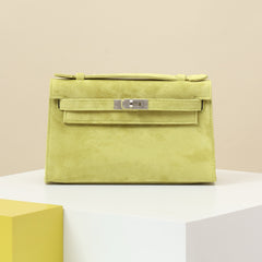 Hermes Women's Classic Solid Color Suede Kelly Bag With Silver Buckle Handbag Tote Bag Bags #78955