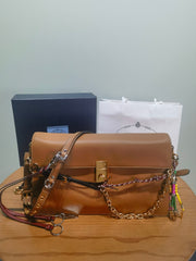Prada Soft Sound Women's Metal Parts Snap Button Flap Closure Solid Color Leather Crossbody Shoulder Bag Bags #76359