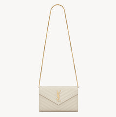 Saint Laurent Women's Classic Fashion Classic Cassandre Chain Wallet In Grain De Poudre Leather Logo Gold Chain Leather Shoulder Bag Crossbody Bag Bags Accessories 377828BOW021000 #78166