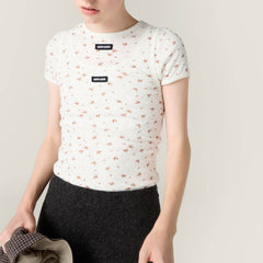 MIUMIU Women's Ribbed Knit Crew Neck Logo Patch Straight Tank Top #332263