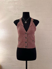 Chanel Women's Knitted Buckle Slim Vest Spring And Summer Fashion Temperament Elegant Delicate Button Undershirt Tops Ngvp #2645