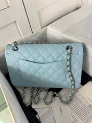 Chanel Classic Medium Flap Bag With A Silver Chain Shoulder Strap A Timeless Versatile Classic Metallic-colored Leather Tends To Fade Easily Lady Bags #197116
