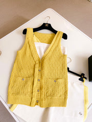 Chanel Women's Spring And Autumn Vintage V-Neck Cotton Knit Sleeveless Vest Ngvp #9877