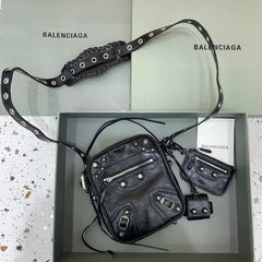 Balenciaga LE CAGOLE Men's and Women's Unisex Fashion Casual Solid-Color Leather Adjustable Strap Vertical Motorcycle Bag Shoulder Bag Crossbody Bag Bags #78491