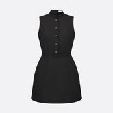 Dior Women's Summer Removable Ruched Collar High Street Solid Color Belted Silk-Cotton Single Breasted Sleeveless Flared Short Dress Dresses Ngvp #2329