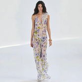 Zimmermann Women's Summer Floral Pattern Printed Three-dimensional Feather V-neck Strapless Dress #77984