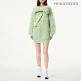 Chanel 25K Fall/Winter Haute Couture Collection Long Sleeves Short Dress Mohair And Wool Light Green #332110