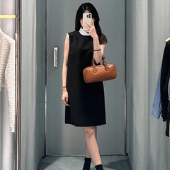 MiuMiu Women's Spring/summer Pinstripe Mini Dress Comfortable Fashion Lapel Sleeveless Straight Dresses #71963