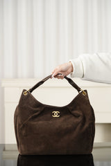 Chanel 26 Early Spring Vacation Series Super Large Hobo Hippie Bags Suede Leather Gold Deep Brown Chain Large Stray Bag #194784