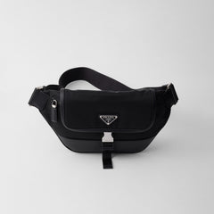 Prada Men's Enameled Metal Triangle Label Re-Nylon and Leather Shoulder Bag Waist Bags #76294