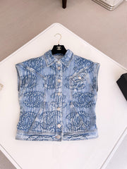 Chanel Women's Spring and Autumn Blue Tie-Dye Washed Denim Vest Jacket #72677