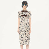 Valentino Women's 26S Lady Spring/Summer Velvet Butterfly Knot Floral Silk Vintage Short-Sleeve Dress #195085